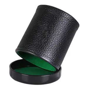 便宜价格高品质定制设计12厘米黑色皮革骰子杯定制标志黑色皮革骰子杯