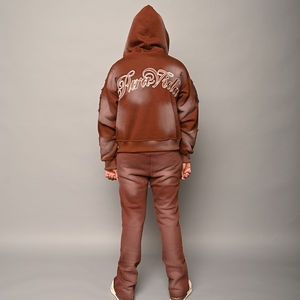 Ensemble survêtement deux pièces pour homme personnalisé OEM, lourd, avec broderie délavée, pantalon de survêtement et sweat à capuche avec strass délavé à l'acide - Product Image 6