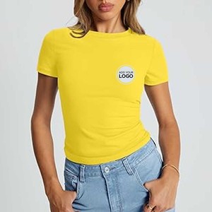 Camisetas de manga ultracorta para mujer, Camisetas Básicas de verano con cuello redondo y doble forro para salir - Product Image 1