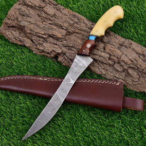 Couteaux à filet en acier Damas pour la transformation du poisson, lame faite à la main, couteaux de cuisine tranchants, manche en bois, écologiques, durables - Product Image 2
