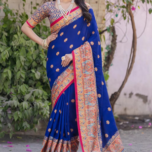 Women's <b>Pashmina</b> -Printed Dola Silk Saree" - Product Image 1