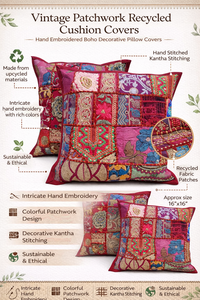 Housse de coussin vintage en soie recyclée avec broderie à la main, style bohème, portable, pour la décoration de la maison - Product Image 6