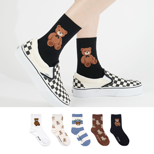 Calcetines de Algodón Transpirables para Mujer, Diseño con Gráfico de Oso, Estilo Casual Coreano para Uso Diario, Calcetines con Diseño de Animales - Product Image 2
