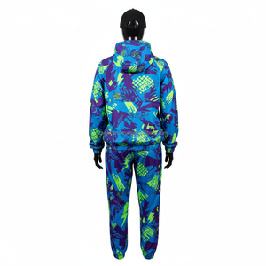 Ensemble coupe-vent pour femmes en polyester 120 GSM, imprimé intégral bleu, vert, violet, avec logo personnalisé par transfert thermique, coupe-vent grande taille - Product Image 2