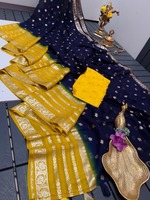Banarsi Georgette Sarees Bandhani Style Saree en mousseline de soie douce pour la fête et le mariage Prêt à porter Saree pour les femmes