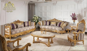 Muebles de madera de teca tallada en plata barroca para sala de estar, conjunto de sofá de forma ovalada de lujo, pulido, clásico y plateado - Product Image 6