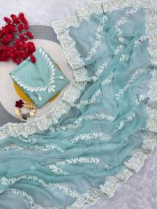 Alta demanda Impresionante Ropa Étnica de lujo Sari de gasa Exportación de la mayoría de la moda Última blusa Ropa de fiesta nupcial exclusiva para mujeres - Product Image 2