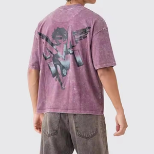 เสื้อยืดคอกลมผ้าฝ้าย100% สำหรับผู้ชายเสื้อโอเวอร์ไซส์โชว์ไหล่ระบายอากาศได้ดีมีโลโก้ตามสั่ง - Product Image 2