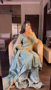 Ensemble de haut en bas de travail de séquence de broderie lourde et Dupatta entièrement cousu prêt à porter - Product Image 5