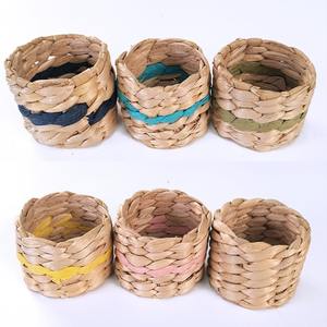 Pink <b>napkin</b> rings for weddings <b>birthday</b> decor colored natural water hyacinth <b>napkins</b> ring sets - Product Image 1