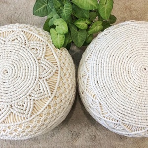 Pouf macramé Boho fait à la main siège rembourré en pur coton doux décor Boho tabouret rond pour le salon - Product Image 4