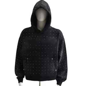 Sudaderas con capucha de gran tamaño con lavado ácido para hombre personalizadas de invierno con apliques de diamantes de imitación Patchwork Regular Fit Unisex de punto - Product Image 2