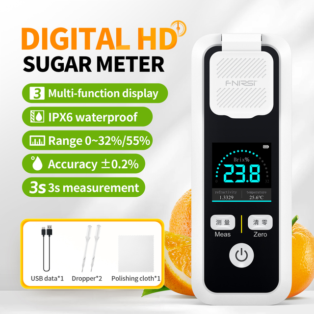FNIRSI JBM-10 Digital Brix Refractometer Rechargeable Sugar Content Meter Measure Fruit Juice Beverage Wine Beer 32%/55%