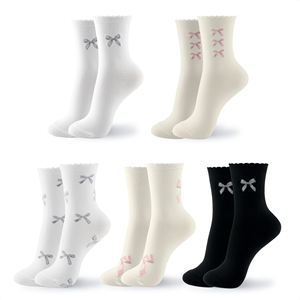 Calcetines de Algodón Transpirables para Mujer, Diseño Coreano con Estampado de Iconos Lindos y Lazo, para Uso Diario - Icon B - Product Image 1