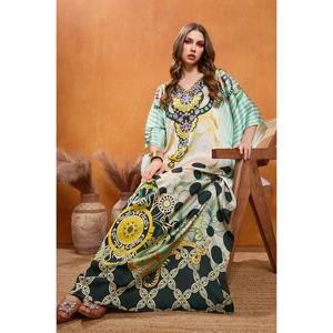 Evergreen Lagoon Soft Satin Kaftan con diamantes de imitación elegante mono de fiesta - Product Image 3