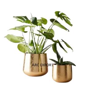 Gold Polished Metal Home and Living Room Indoor Flower Planters <b>Vase</b> <b>Set</b> of 2 Round Shape Different Sizes Metal Flower Pots - Product Image 1