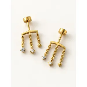 Boucles d'oreilles clous géométriques en or rose avec zircon, opale, diamant et perle pour mariage, fête et fiançailles - Product Image 1