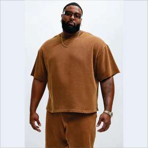 T-shirt 100% coton personnalisé pour hommes 250-300 GSM poids lourd anti-rides surdimensionné épaules tombantes Boxy Fit Crop Solid - Product Image 1