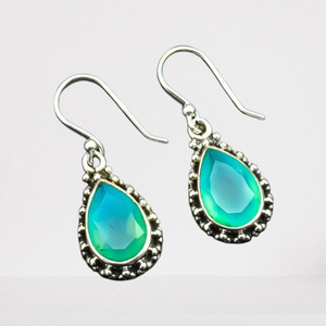 925 argent Sterling naturel Aqua calcédoine Spinner pierre précieuse à la main filles bijoux en argent fin boucles d'oreilles solide 925 timbre bijoux - Product Image 1