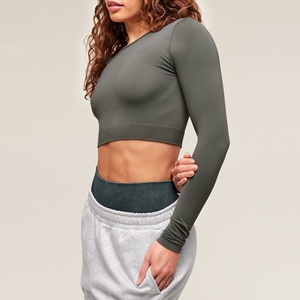 Haute qualité femmes léger Compression haut court respirant Gym Fitness Yoga haut de course avec manches longues en gros - Product Image 4