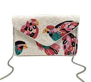 กระเป๋าถือแบบโบโฮ,คลัทช์โซ่คาดลำตัวลูกปัดเมล็ดนกนกแก้วเขตร้อน - Product Image 1