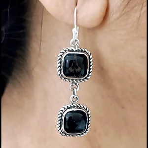 Black Onyx <b>Dangle</b> <b>Earrings</b>, 925 <b>Sterling</b> <b>Silver</b> Handmade Boho Jewelry, July Birthstone Gift - Product Image 1