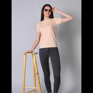 Camiseta básica de media manga con cuello redondo estirable de primera calidad para mujer-Peach Canvas ODM Summer Supply - Product Image 1