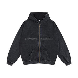 Sweat à capuche zippé en molleton épais de coton délavé à l'acide avec logo personnalisé pour homme - Product Image 5