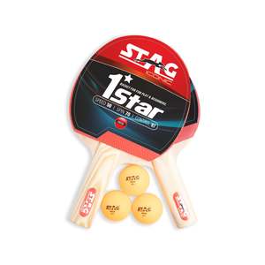 Set de Tenis de Mesa Profesional Stag Iconic 1 Star, 2 Raquetas de Madera, 3 Pelotas de Goma ABS, Cubierta de Fibra de Carbono, Certificado por la ITTF - Product Image 1