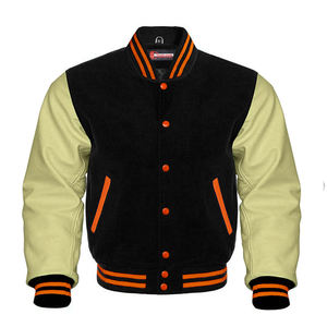 Custom Logo Embroidery Patch White Wool & Half White <b>Real</b> <b>Leather</b> Varsity <b>Jacket</b>/Good Design Slim Fitted Varsity <b>Jackets</b> - Product Image 3