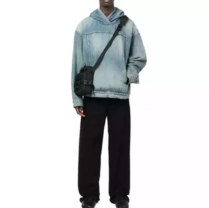 Sudadera con capucha de algodón pesado lavado con ácido Vintage con cremallera para hombre logotipo bordado personalizado Rhinestone Sun Faded Hoodie - Product Image 4