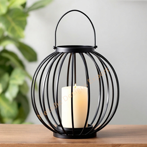 Linterna esférica de hierro negro contemporáneo, portavelas decorativo único para uso interior/exterior elegante en el hogar y el jardín - Product Image 4