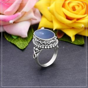 Cadeau tendance en gros Bague de bijoux fins faite à la main pour filles et dames Bague en argent sterling 925 massif avec pierre précieuse angélite naturelle - Product Image 4