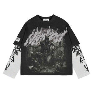 T-shirt à manches doubles décontracté à imprimé numérique artistique, design texturé avec appliques, tendance décontractée - Product Image 2