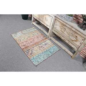 Tapis turc vintage 2,4x3,4 pieds, tapis en laine bleu à imprimé animalier - Product Image 4