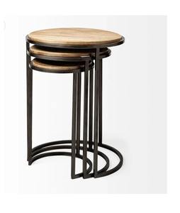 ชุดโต๊ะกาแฟดีไซน์ทันสมัย 2 ตัว ทำจากโลหะและไม้ หน้าโต๊ะไม้ ความสูงปานกลาง ผลิตด้วยมือ เป็นมิตรกับสิ่งแวดล้อม เหมาะสำหรับห้องนั่งเล่น - Product Image 3