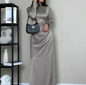 2024 Ssica moda saten elbise islam giyim mütevazı Kaftan lüks elbise kadın etek Kaftan elbiseler kadın
