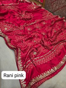 Beautiful Launching Pure Soft Georgette with Bandhani Patola Print on Heavy <b>Gota</b> Patti Work Formal Party Saree with Blouse - Product Image 4