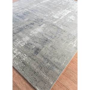 Tapis noué à la main Uvenuti en laine et soie de bambou à motif abstrait gris et noir pour la décoration de la maison, du salon et du couloir, hauteur de poils moelleux - Product Image 2