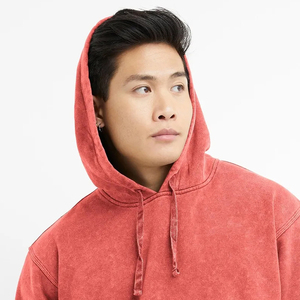 Venta al por mayor personalizable de alta calidad de los hombres de ajuste regular 100% sudaderas con capucha de lana de algodón de moda lavado con ácido estilo desgastado - Product Image 3