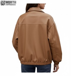Veste en cuir à motif solide à la mode pour femmes de haute qualité vêtements d'hiver respirants avec col montant doux et élégant personnalisé - Product Image 2
