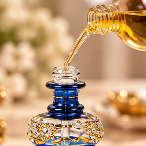 Frascos de Perfume de Vidrio Soplado a Mano con Detalles en Oro |   Botellas de Attar Árabe de Lujo con Adornos Decorativos Dorados - Product Image 2