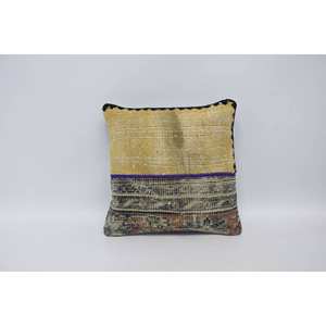 Beige Kantha Patchwork Wool <b>Pillow</b> 16x16 Inch Decorative Cushion Vintage Embroidered <b>Square</b> Print Portable for Bedding Floor Use - Product Image 1