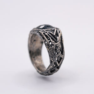 แหวนแต่งงานวินเทจทำมือ เงินแท้ 925 ดีไซน์กิ่งไม้ธรรมชาติ ชุบโรเดียม ประดับไคยาไนต์แกะสลักด้วยแว็กซ์ ได้รับการรับรอง - Product Image 6