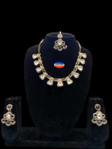 Kundan pierre perle alliage femmes collier boucle d'oreille ensemble bijoux de mode pour ethnique fête porter pour mariage fiançailles anniversaire - Product Image 2