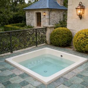 Piscine SPA en fibre de verre fabriquée en usine avec jets intégrés, éclairage LED et chauffage réglable pour la relaxation - Product Image 4