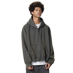 เสื้อฮู้ดซิปหนาสองชั้นสไตล์สตรีทแวร์แฟชั่นใหม่ ล้างสีแบบแอซิด ดีไซน์เรียบหรูสำหรับผู้ชาย - Product Image 1