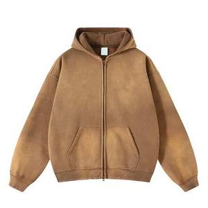 Fabricante de Ropa Urbana, Sudadera con Capucha y Cremallera, Efecto Desgastado por el Sol, Sudaderas con Logotipo Personalizado OEM, Sudadera Vintage de Algodón Lavado al Ácido para Hombre - Product Image 1