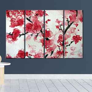 Impression sur toile de fleurs de cerisier : Décoration murale florale Sakura, 4P : encadrée - Product Image 1