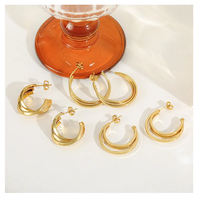 Boucles d'oreilles vintage en acier inoxydable plaqué argent, étanches, double couche, en forme de C, avec perles, résistantes au ternissement, pour femmes